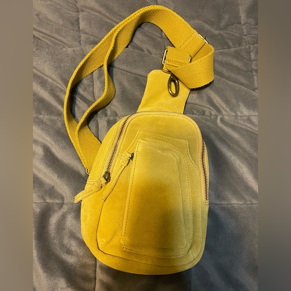 FREE PEOPLE Yellow Suede Crossbody Bag